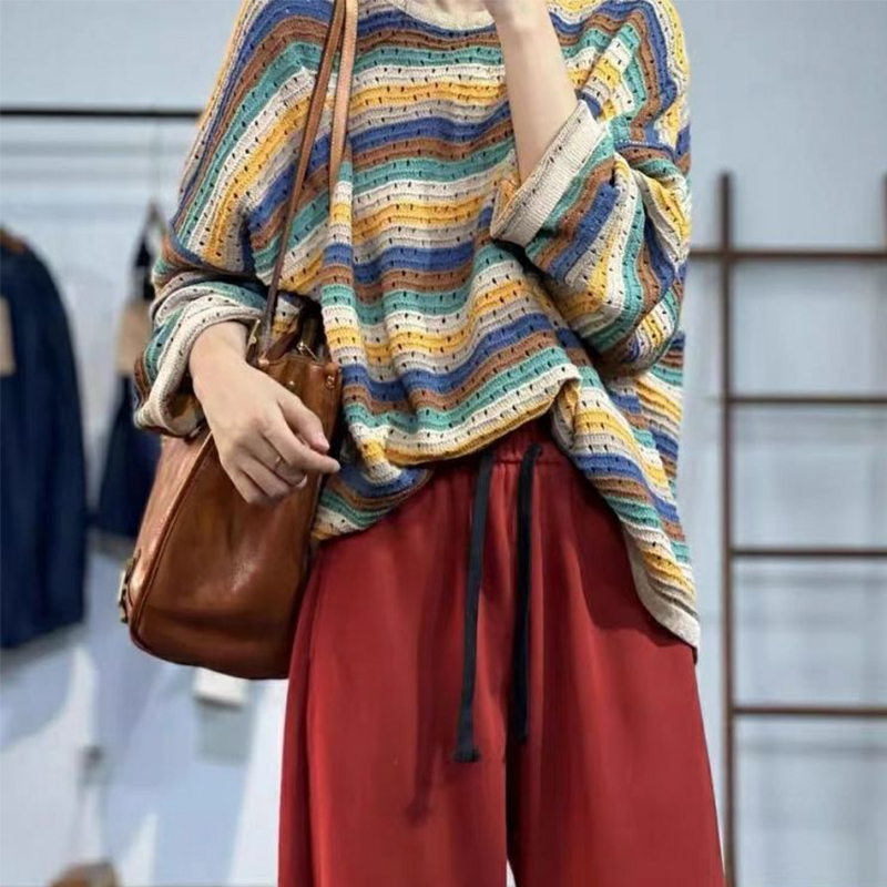 Yellow Winter Clothing - Bahar Kadın Çizgili Uzun Kollu Kazak
