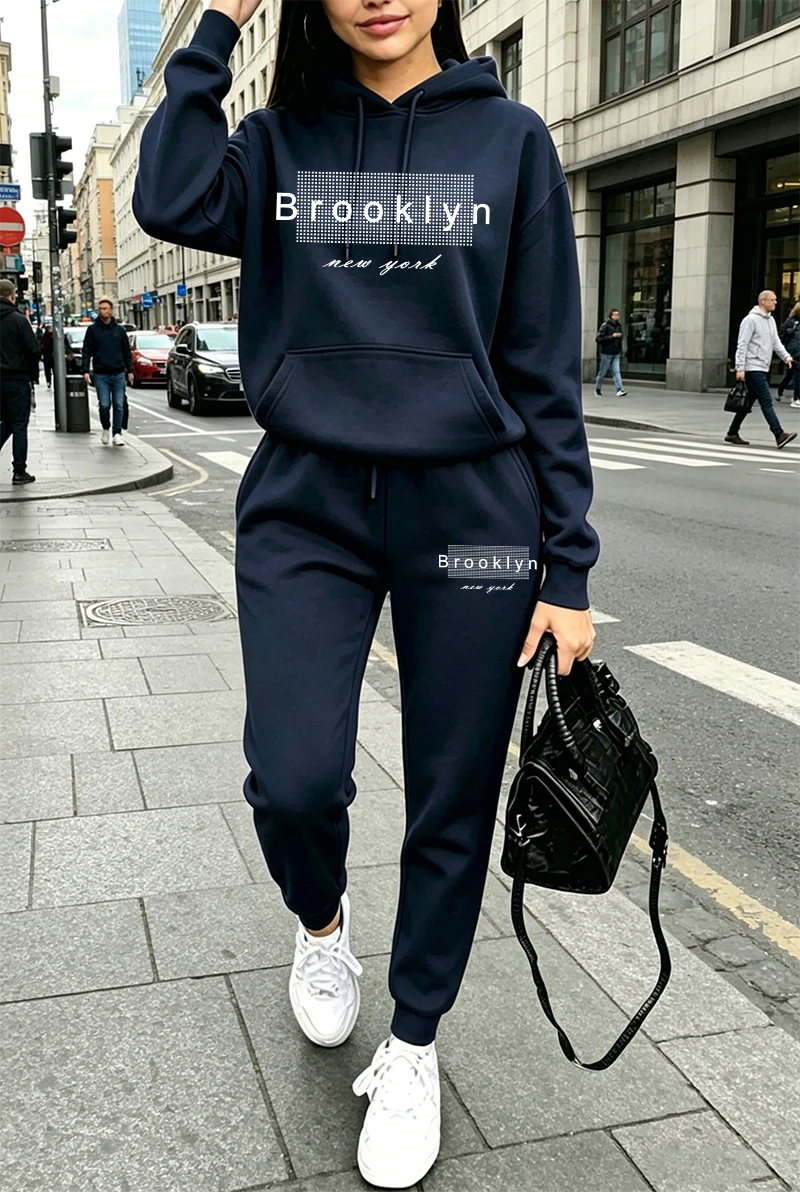 Winter Clothing Pants - Kadın Eşofman Takımı Baskılı Günlük Kapüşonlu
