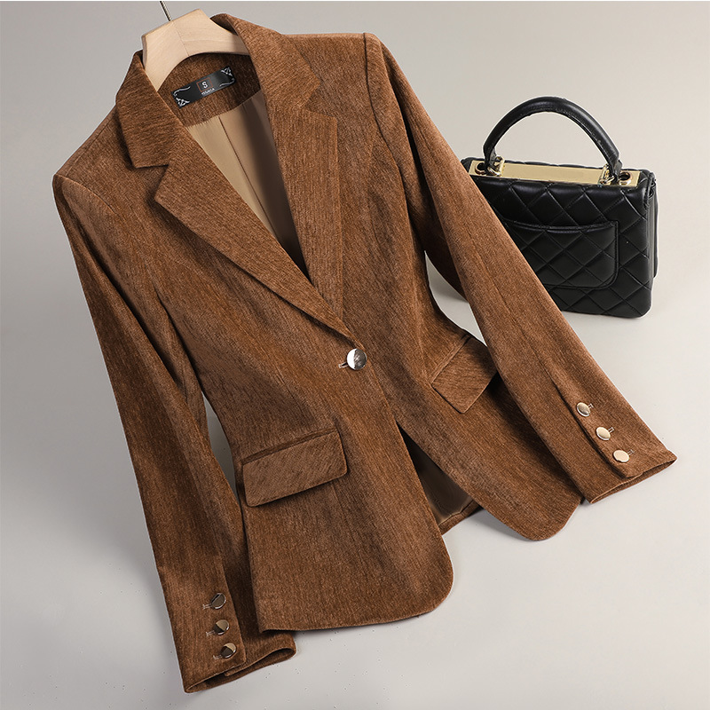 Yellow Winter Clothing - Sarı Altın Kadife Blazer Kadın Sonbahar
