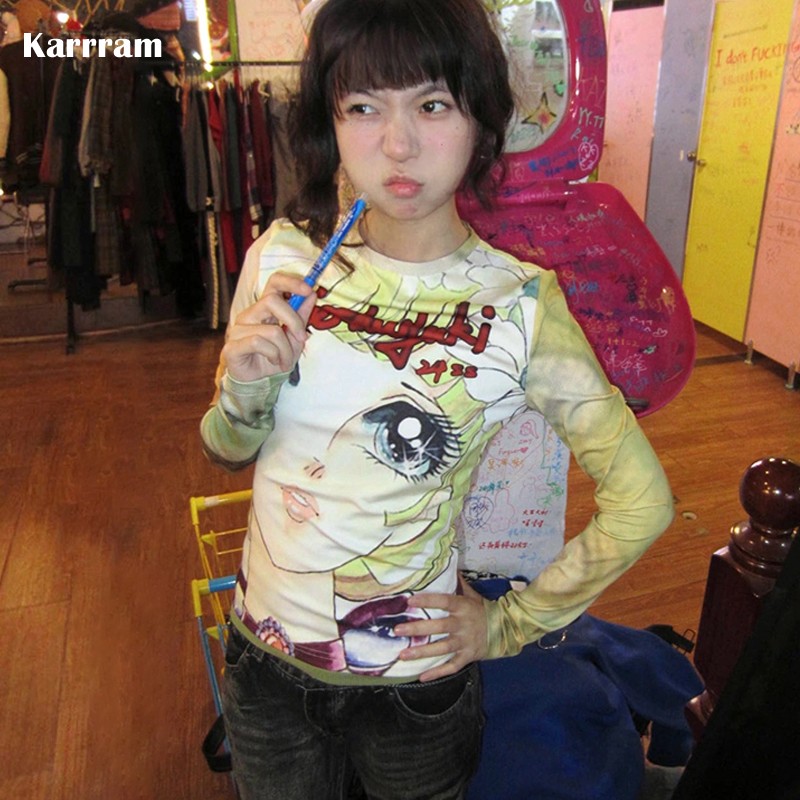 Yellow Winter Clothing - Karrram Japon Y2k Anime Baskı T-shirt